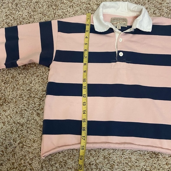 Abercrombie & Fitch Pink Navy Striped Rugby Cloth Cropped Y2K Shirt - Picture 9 of 9